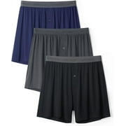DAVID ARCHY Mens Underwear Bamboo Rayon Boxers for Men Breathable and Cool Mens Boxer Shorts with Button Fly 3 Pack