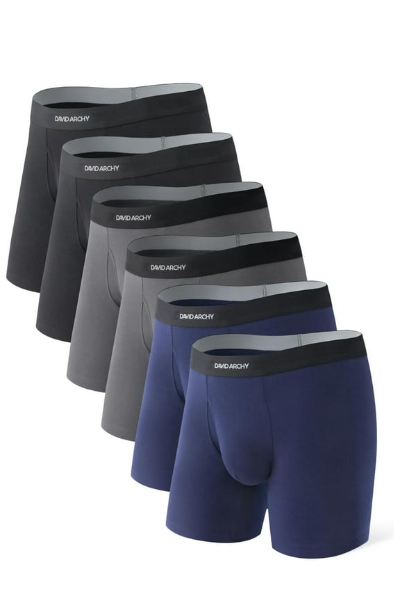 Mens Underwear Cotton Moisture Wicking Comfortable Soft and Breathable Boxer Briefs for Men 6 Pack