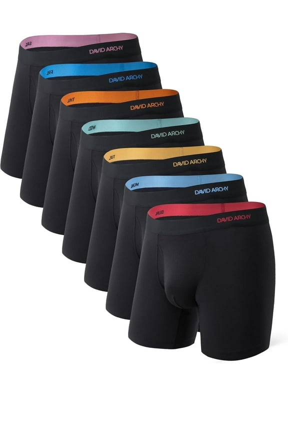 Mens Underwear Rayon Made from Bamboo 7-Pack, Wicking-Moisture & Cool Boxer Briefs with Support Fly Pouch
