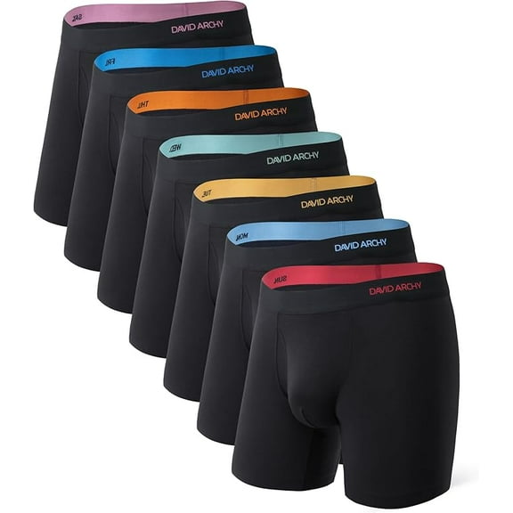 DAVID ARCHY Mens Underwear Rayon Made from Bamboo 7-Pack, Wicking-Moisture & Cool Boxer Briefs with Support Fly Pouch