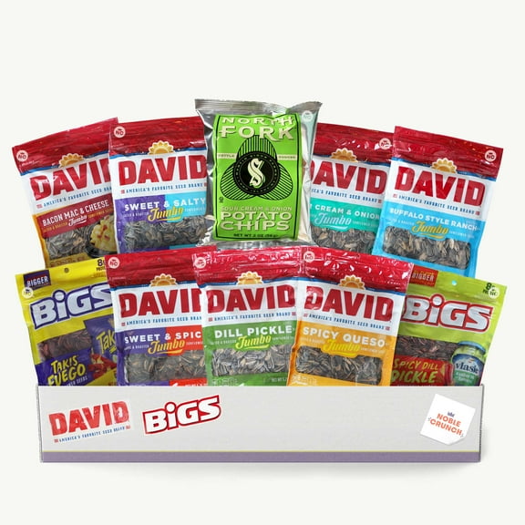 DAVID BIGS Sunflower Seed Variety Pack 9, 5.25OZ - North Fork Sour Cream Onion Kettle Potato Chip 2oz - 10 Items