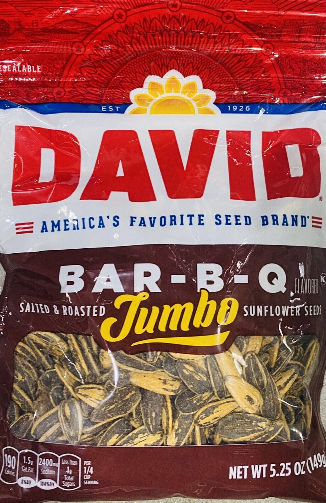 DAVID Barbecue Roasted and Salted BAR-B-Q Jumbo Sunflower Seeds 5.25 oz ...