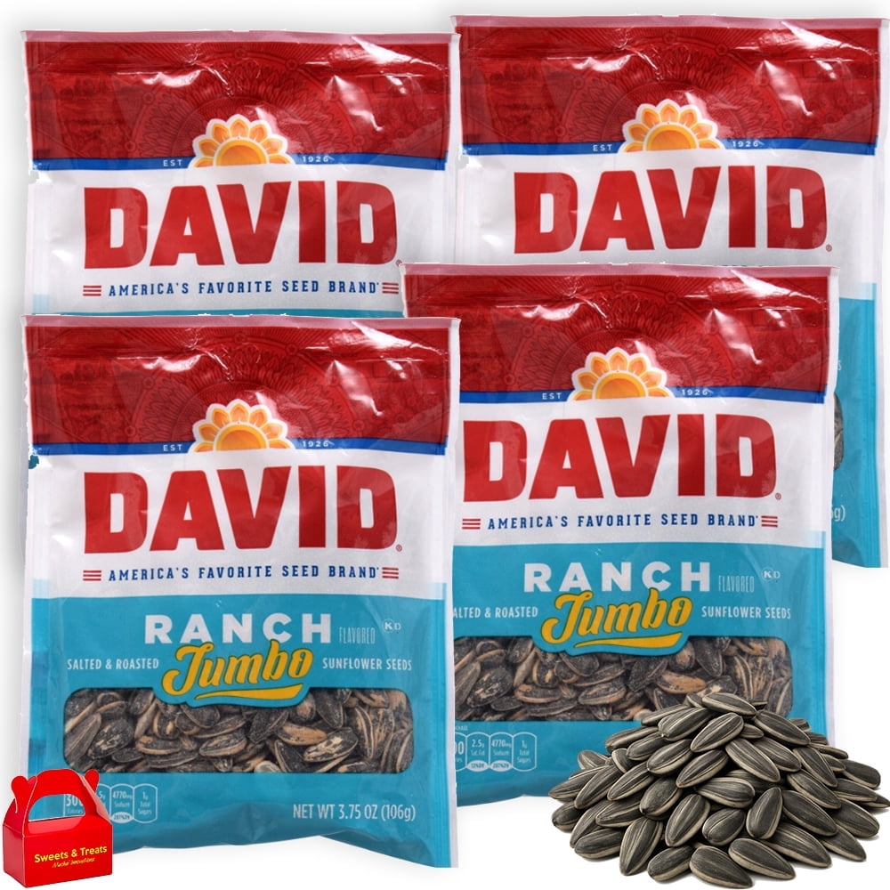 DAVID Jumbo Ranch Sunflower Seeds, 4-Pack (3.7 oz. Each) Bag, Roasted ...