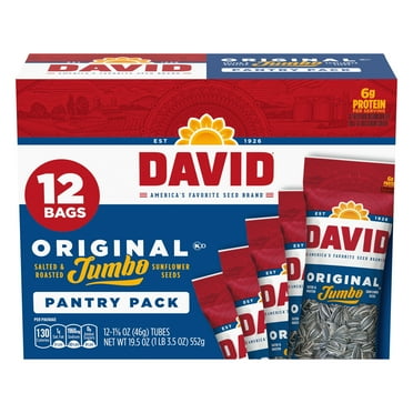 DAVID Original Salted and Roasted Jumbo Sunflower Seeds, 1.625 oz, 12 Count