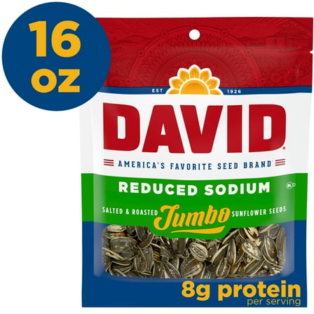 DAVID Reduced Sodium Sunflower Seeds, Original Flavor, 16 oz.