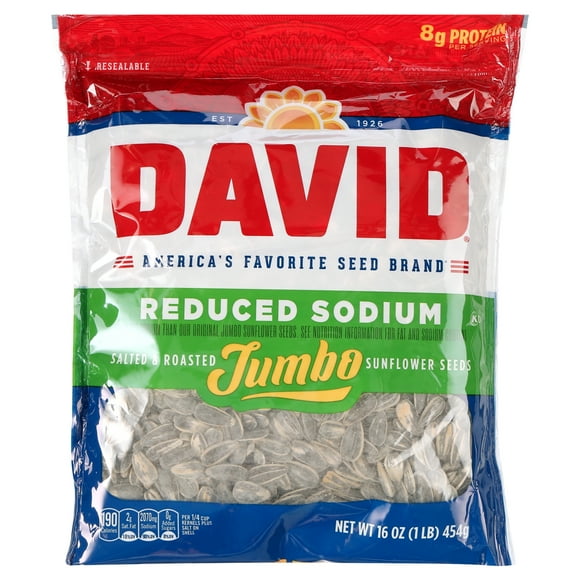 DAVID Reduced Sodium Jumbo Sunflower Seeds, 16 oz.