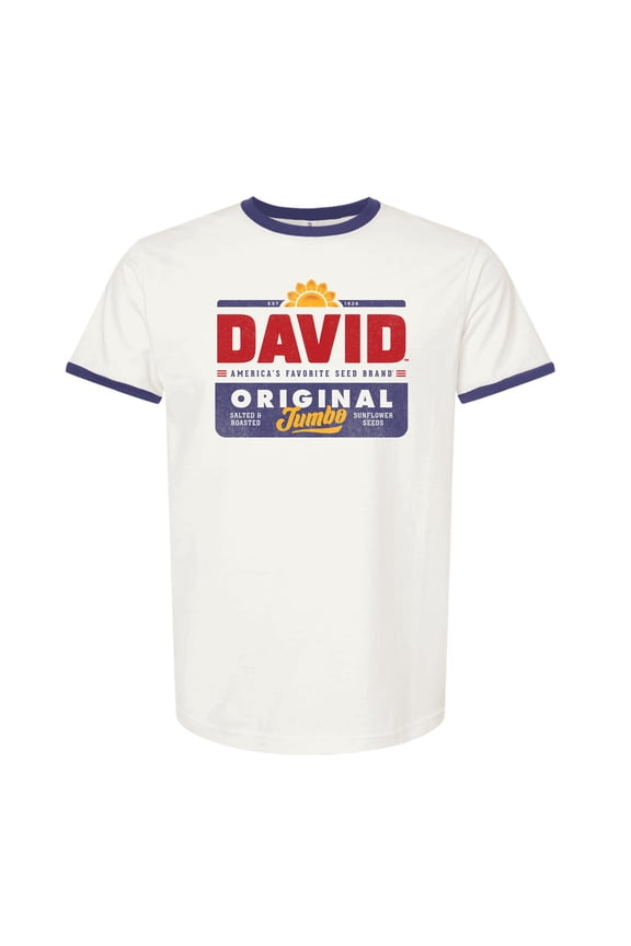 Official DAVID® Sunflower Seeds T-Shirt – Retro Ringer Tee | Vintage Baseball Snack Shirt