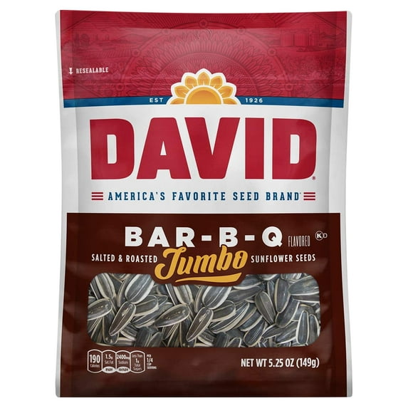 DAVID Roasted and Salted Bar-B-Q Jumbo Sunflower Seeds, Keto Friendly, 5.25 Oz