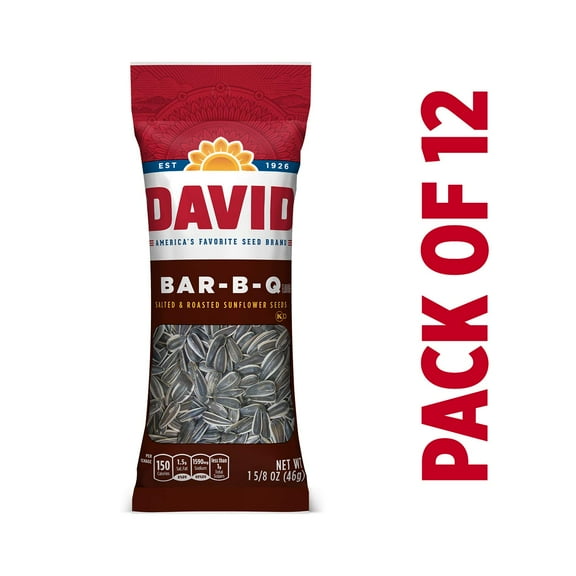 DAVID Roasted and Salted Bar-B-Q Sunflower Seeds, Keto Friendly, 1.625 oz, 12 Pack