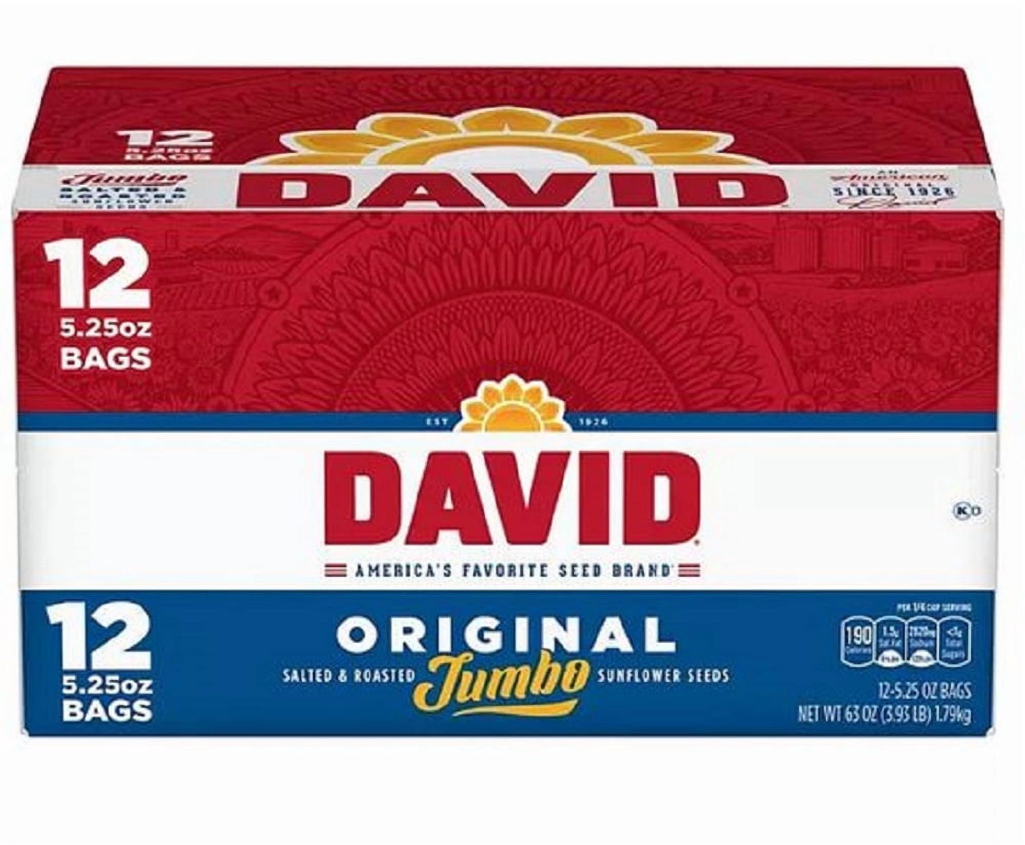 DAVID Roasted and Salted Original Jumbo Sunflower Seeds, Keto Friendly, 5.25 oz, 12 Pack