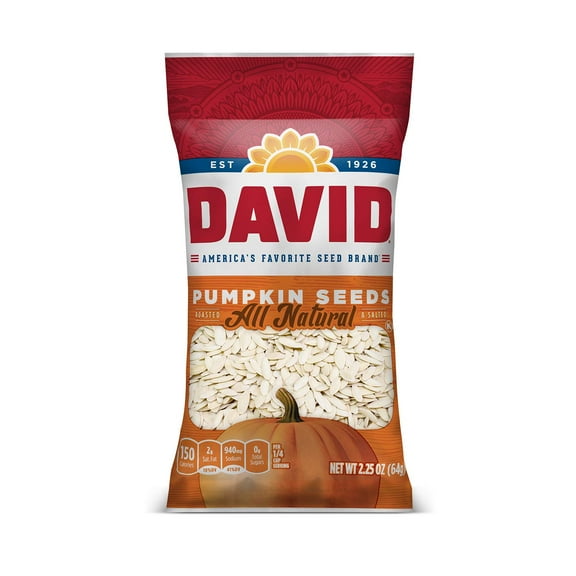 DAVID Roasted and Salted GP27Pumpkin Seeds, 2.25 oz, 12 Pack