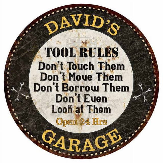 DAVID'S Garage Rules 14" Round Metal Sign Garage Bar Wall Decor 100140013150