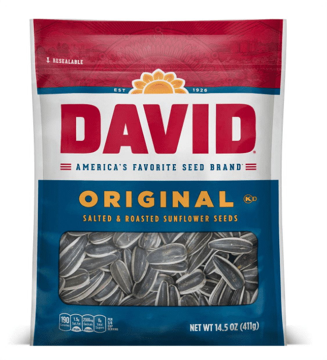 DAVID SEEDS Roasted and Salted Original Sunflower Seeds, Keto Friendly, 5.25 oz, 12 Pack