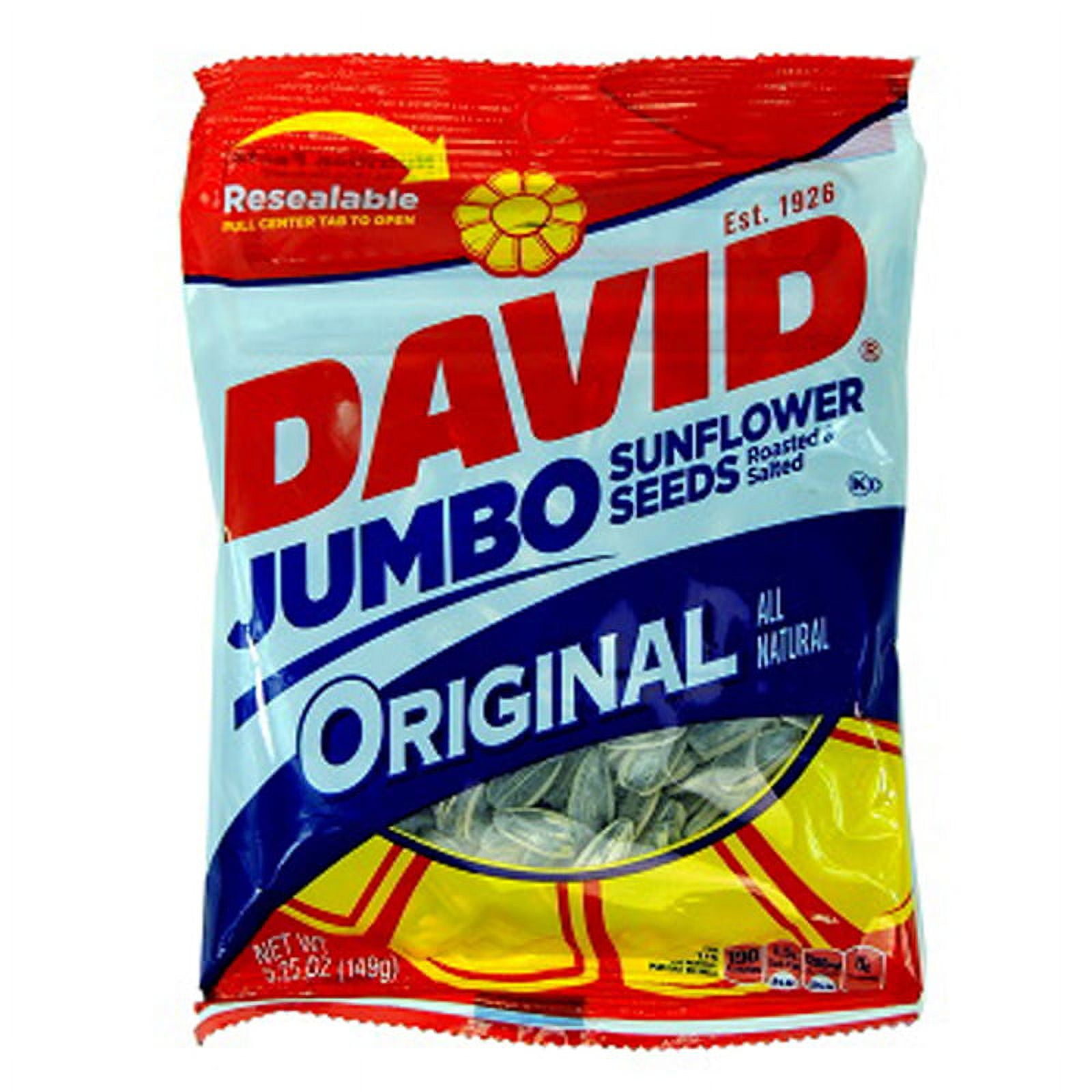 DAVID SUNFLOWER SEEDS JUMBO Bag 5.25 oz Each (12 in a Pack)