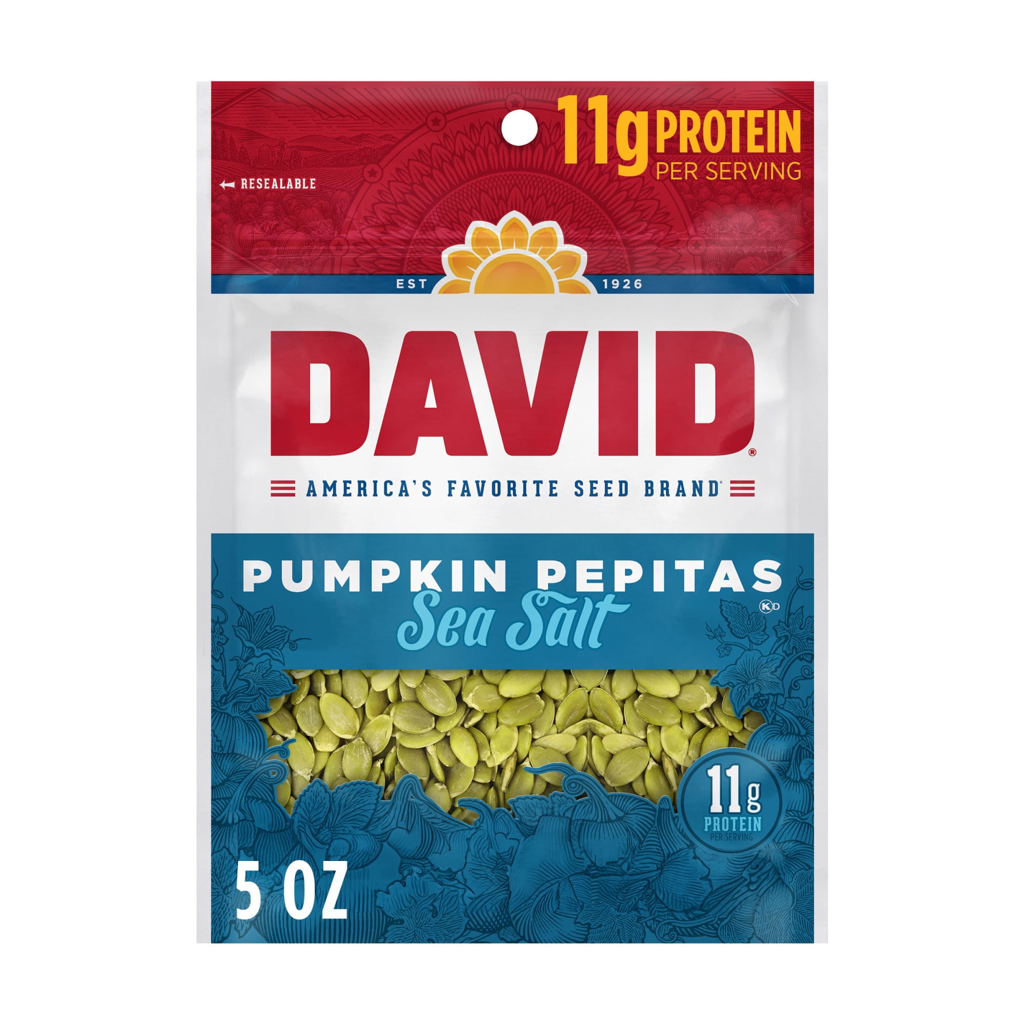 DAVID Sea Salt Pumpkin Pepitas, Salted Pumpkin Seed Kernels, 5 oz