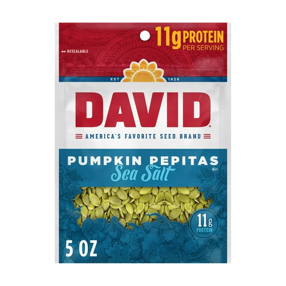 DAVID Sea Salt Pumpkin Pepitas, Salted Pumpkin Seed Kernels, 5 oz