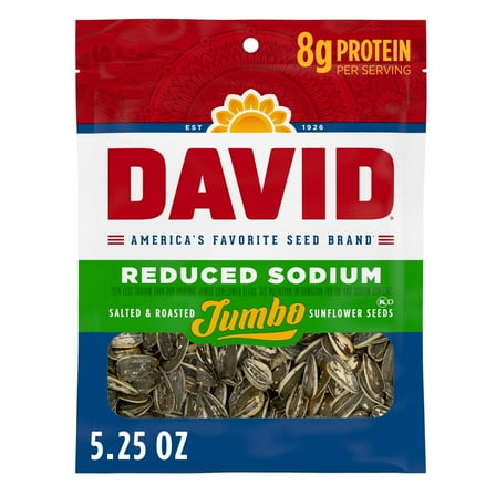 DAVID Reduced Sodium Jumbo Sunflower Seeds, Original Flavor, 5.25 oz.