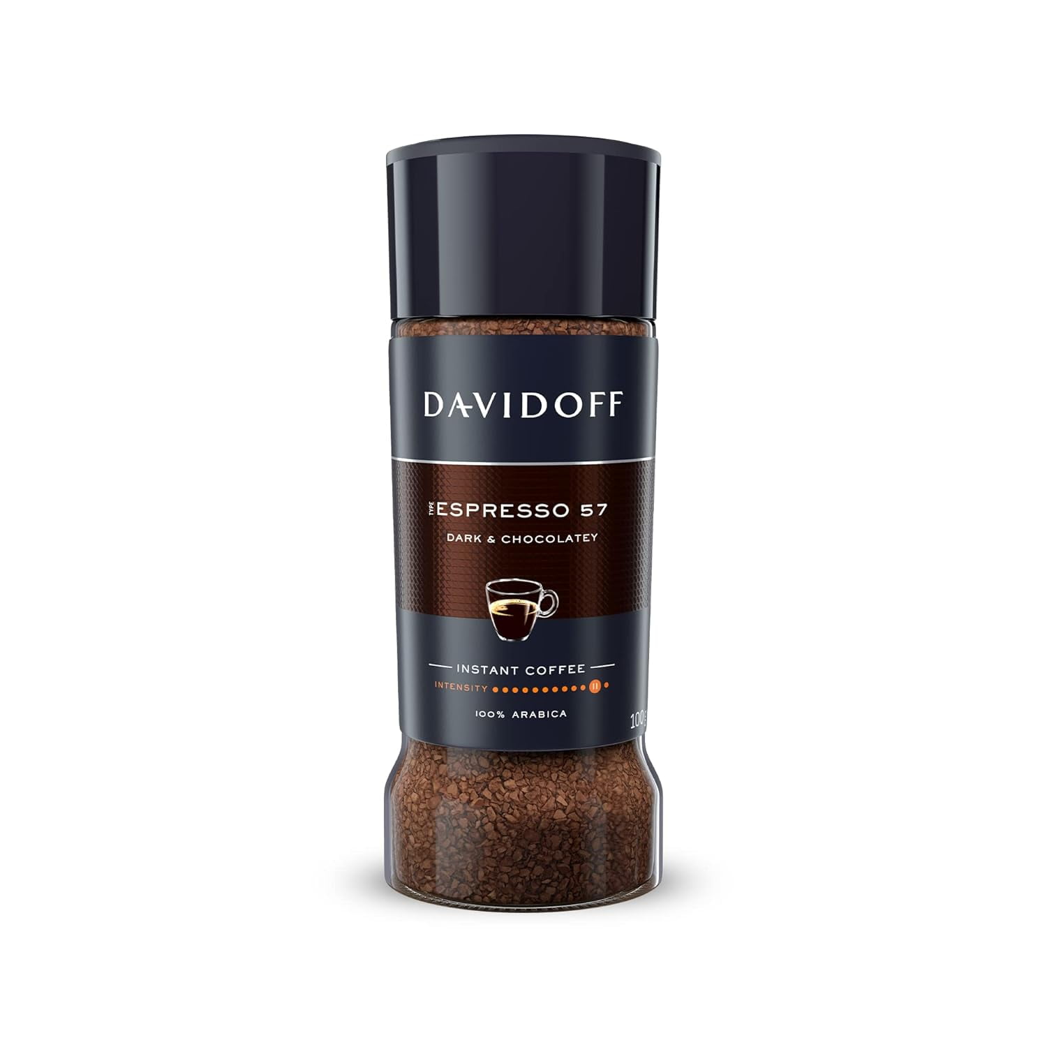 DAVIDOFF Espresso 57 Instant Coffee - Dark and Chocolatey - Intense Roast with a Smooth Aroma - 100% Arabica Beans - 11/12 Intensity. 12/12 Roasting. 6/12 Acidity - 2 x 3.52 oz