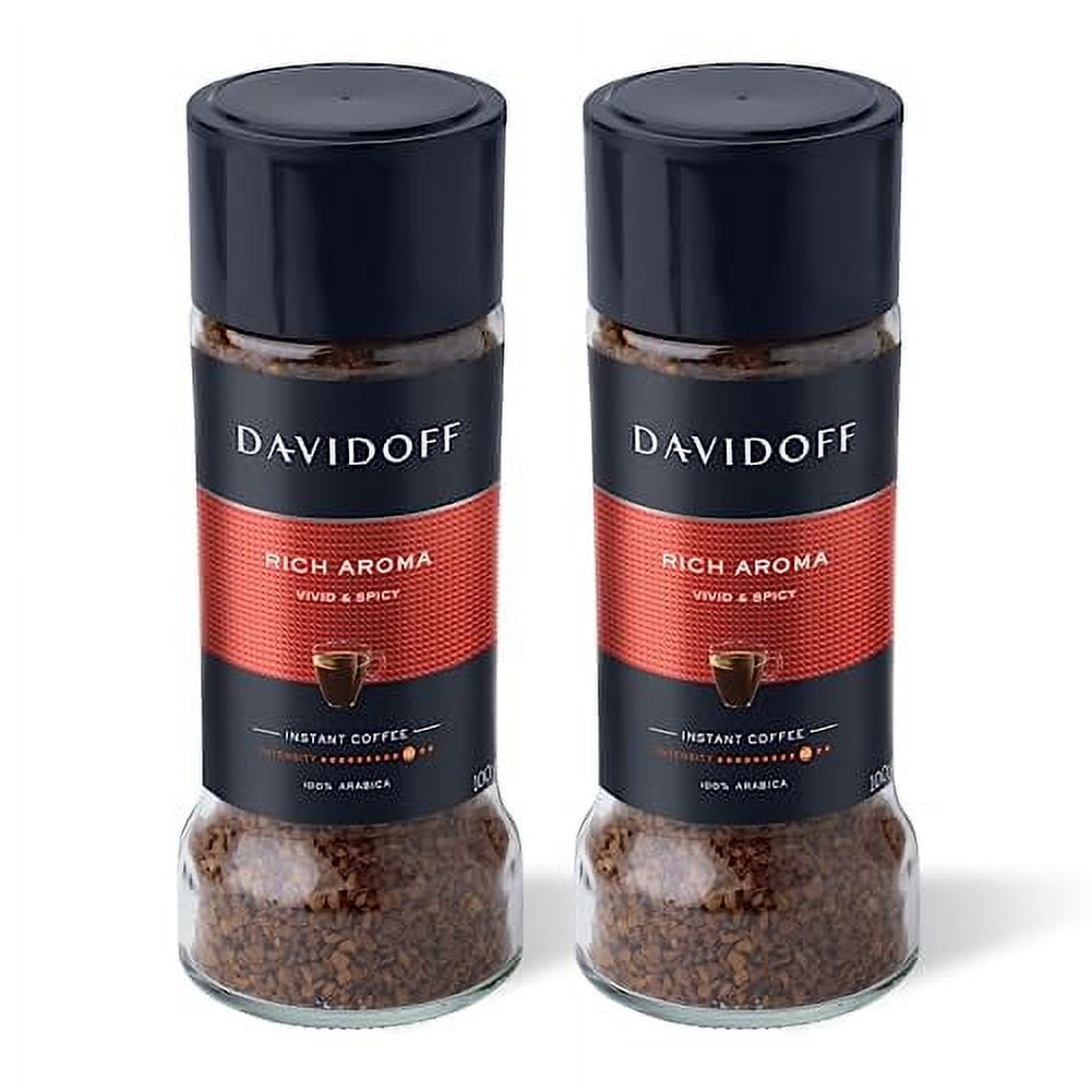 DAVIDOFF Rich Aroma Instant Coffee - Vivid and Spicy - Strong Body and Pleasant Acidity - 100% Arabica Beans - 10/12 Intensity - 2 x 3.52 oz