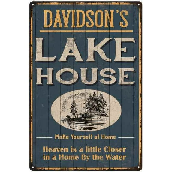 DAVIDSON'S Lake House Blue Cabin Home Decor 8 x 12 High Gloss Metal 208120038269
