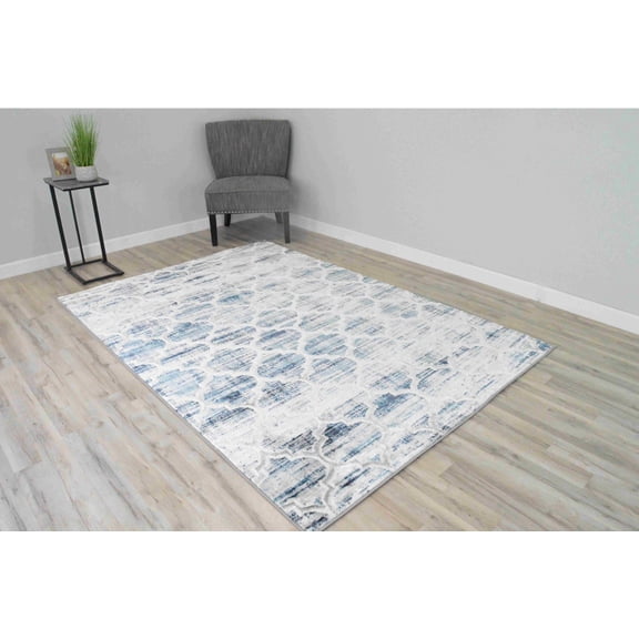 DAVINCI Modern Stylish Living Room Rug Design E1010 - 2'6"x7'9" Runner, Blue