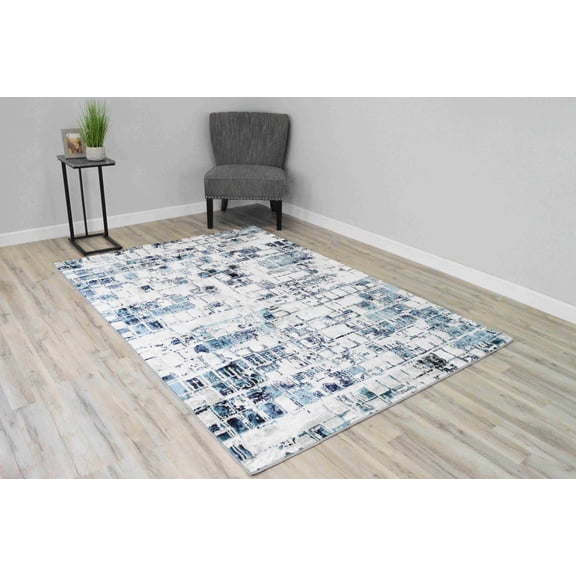 DAVINCI Modern Stylish Living Room Rug Design E1036 - 2'6"x7'9" Runner, Blue