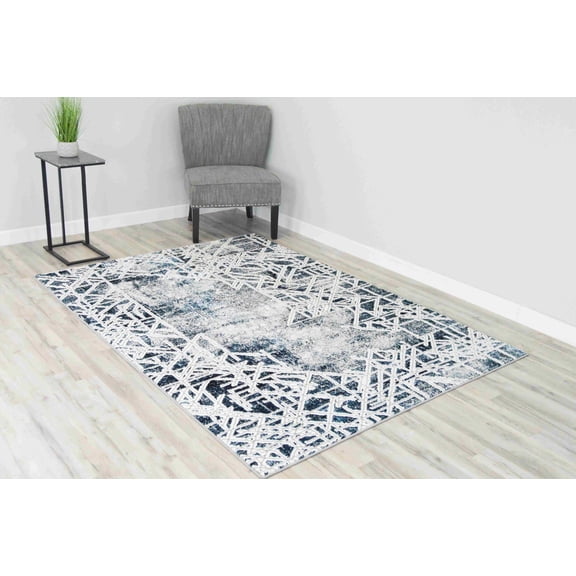 DAVINCI Modern Stylish Living Room Rug Design E1058 - 2'6"x7'9" Runner, Blue
