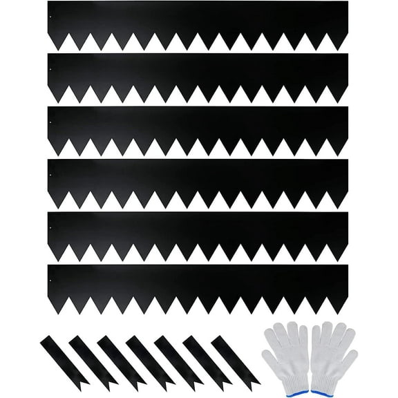 DAVYLINE 6-Pack Galvanized Steel Landscape Edging w/Black Powder Coating - 40" L x 6.5" H Strips - Hammer-in 16-Gauge Metal Edging Border w/ 7 Clips & Gloves - Edge for Lawn Yard (20Ft Total)