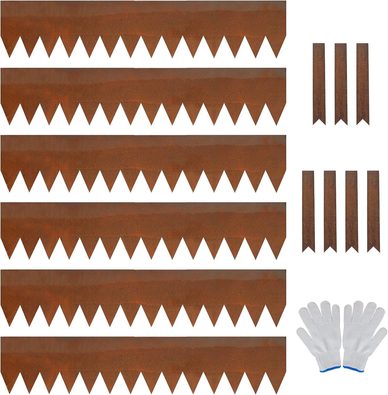 DAVYLINE 6 Pack Pre-Rusted Cor-Ten Steel Landscape Edging - 40" L x 5.5" H Each (20ft Total) - No-Dig Hammer-in Heavy Duty 14-Gauge Metal Edging Border w/ 7 Clips & Gloves - Edge for Lawn Yard