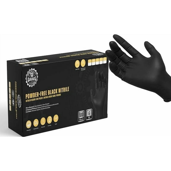 DAWG Black Nitrile Gloves, Disposable, Latex Free - Diamond Grip and Powder Free for Cleaning, Cooking, Safe Food Prep, Mechanic Work, General Service, Tattoo, Hair Dye - Professional Grade Large