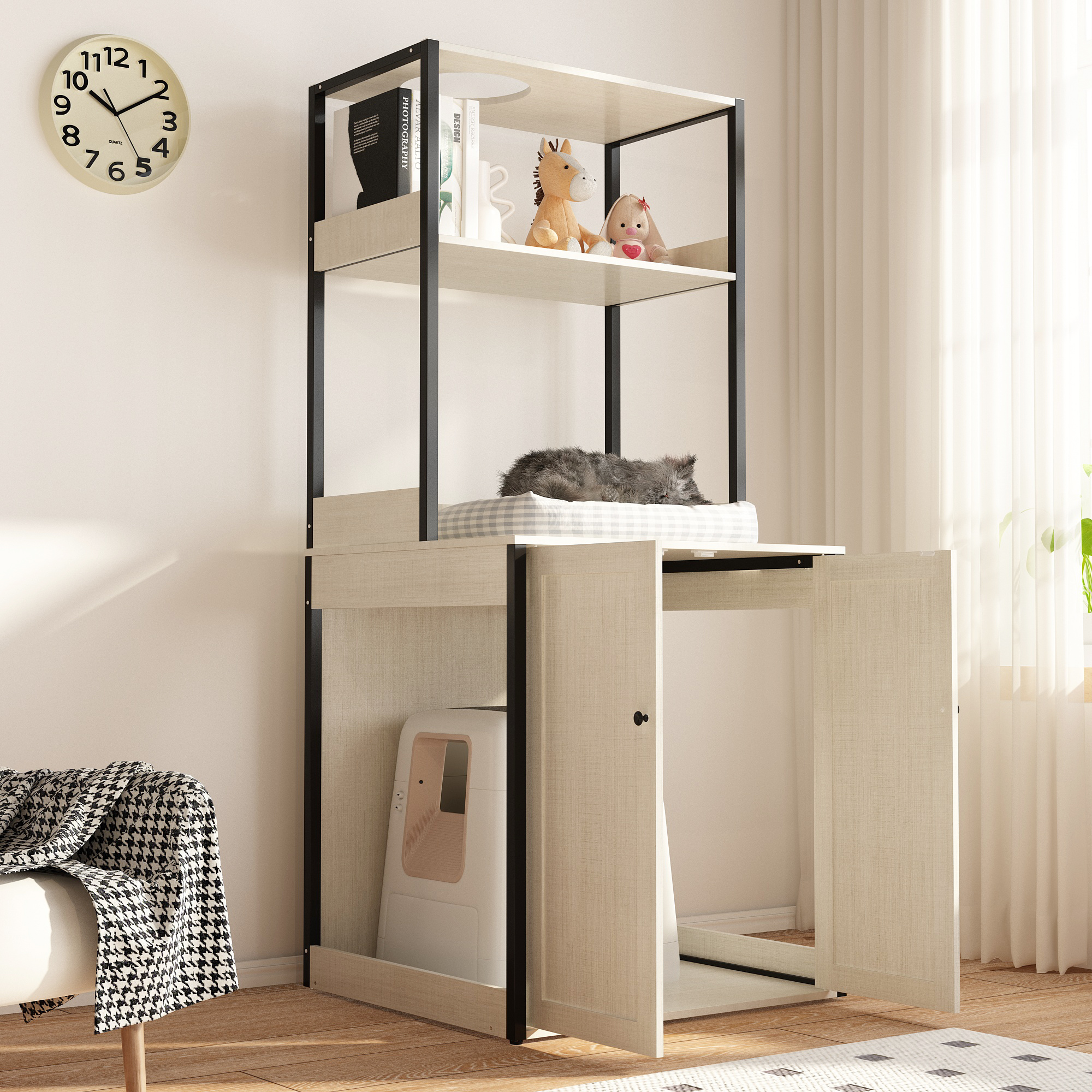 DAWNSPACES Litter Box Enclosure for Self Cleaning Litter Box, Hidden