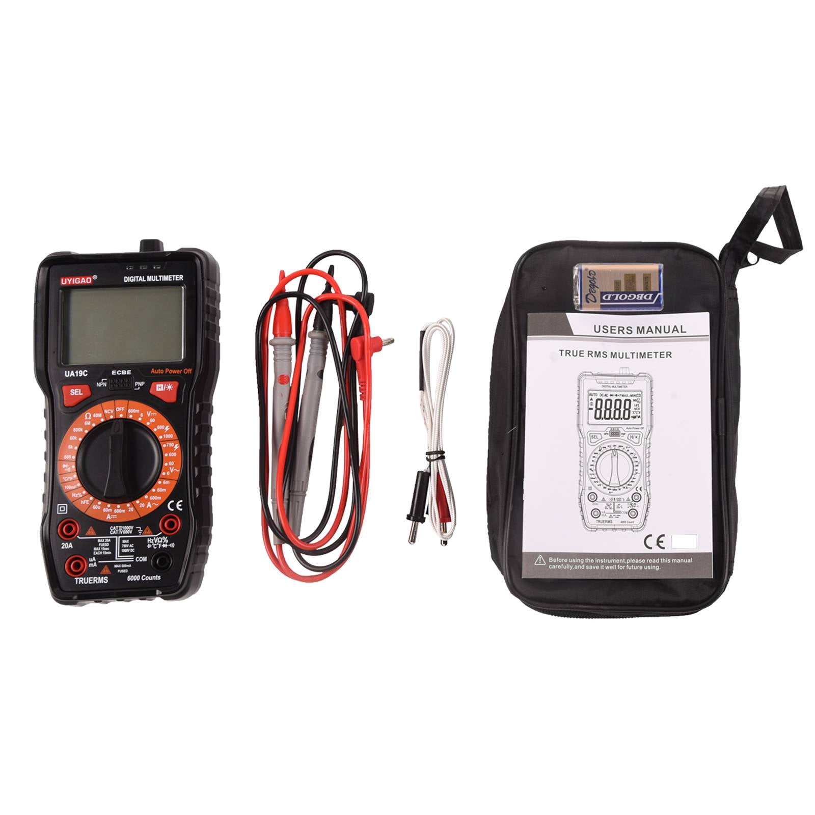 DAWOT Digital Clamp Meter TRMS 6000 Counts, Clamp Multimeter AC/DC Voltage Clamp Meter AC/DC Current Meter Auto-ranging Measures Resistance, Capacitance, Temperature, Diodes, Continuity Test