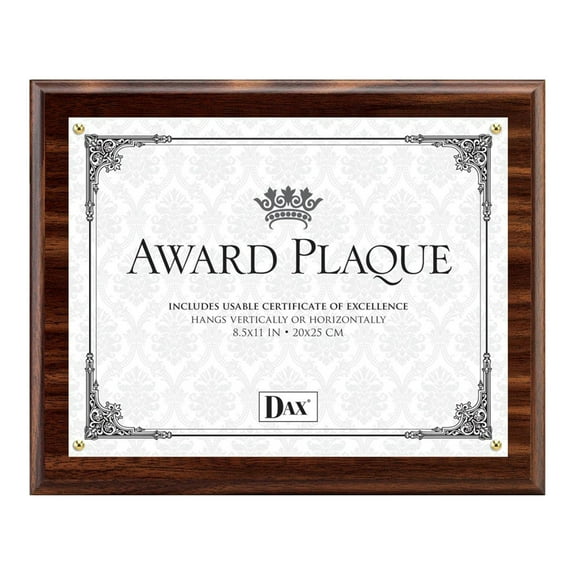 DAX Award Plaque 8.5x11 Walnut Document Frame, Wood/Acrylic