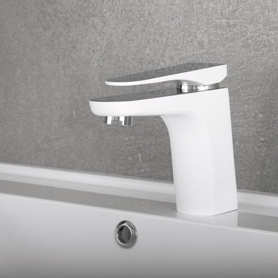 DAX Brass Single Handle Bathroom Faucet, White