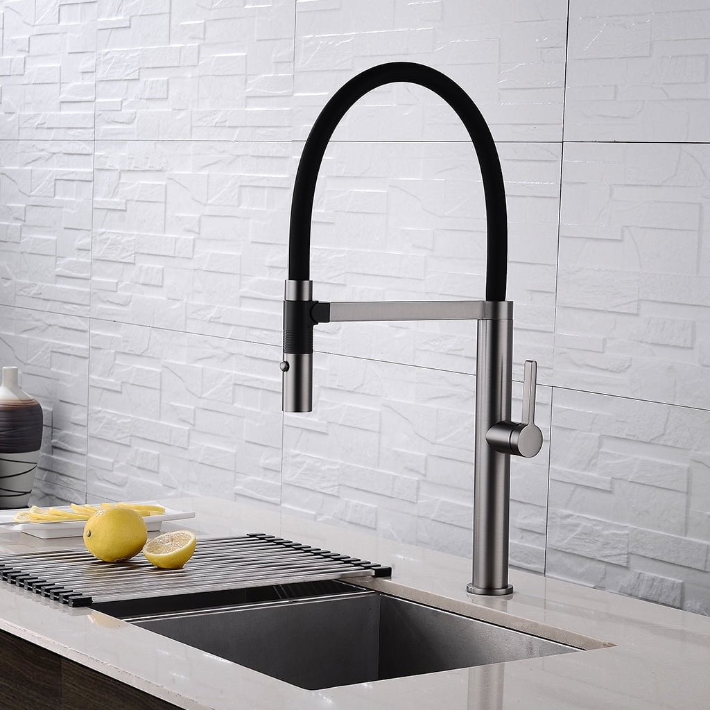 Gunmetal Brass Single Handle Pull-Out Kitchen Faucet with Dual Sprayer