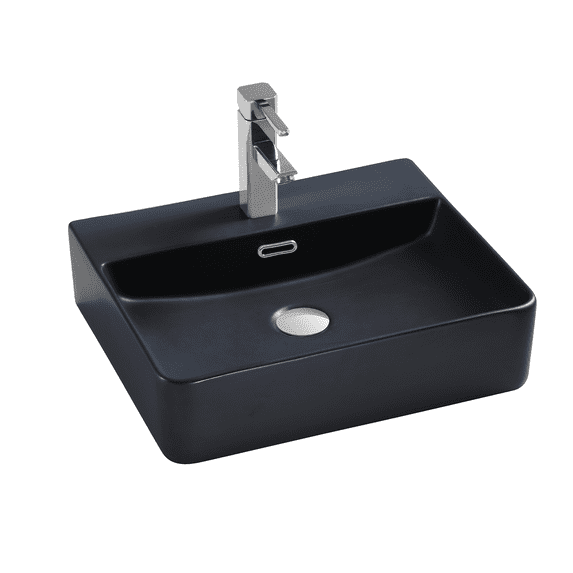DAX Ceramic Rectangular Bathroom Vessel Basin, 20", Black Matte