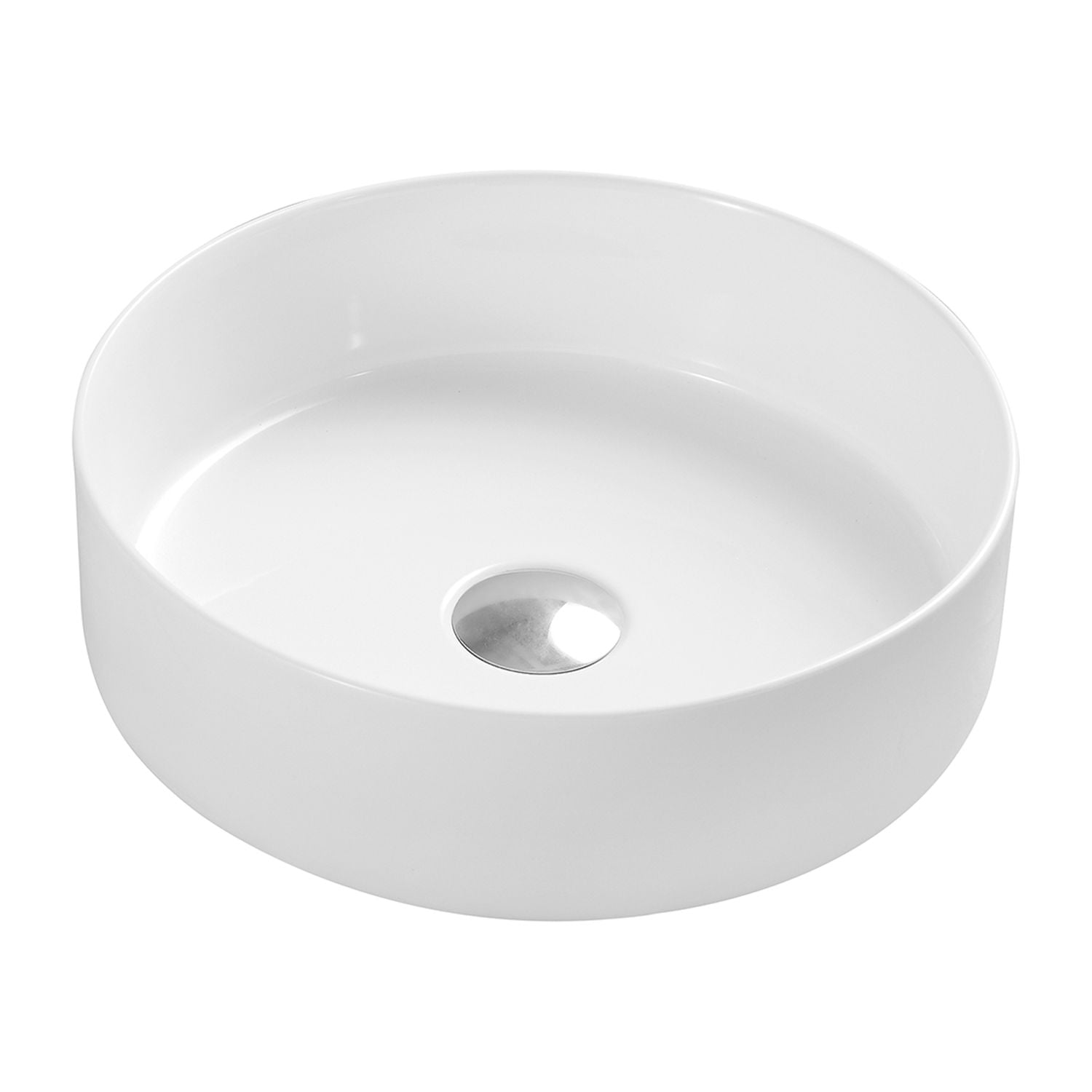Matte Black Round Ceramic Bathroom Vessel Sink, 14"