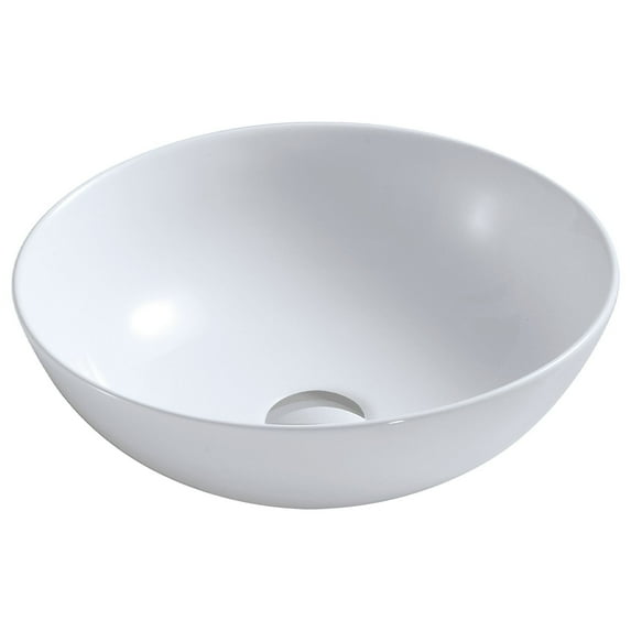DAX Ceramic Round Bathroom Vessel Basin, 16", White Glossy