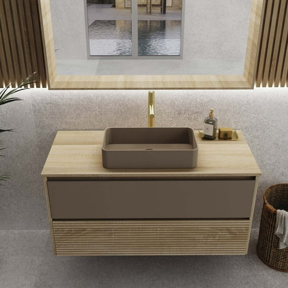 DAX Code 40" Bathroom Vanity with Wood Top and Aeda Vessel, Multi-Color