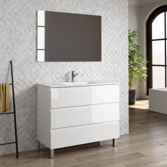 DAX Costa Engineered Wood Vanity Cabinet and Porcelain Basin, White and Onyx
