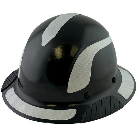 DAX Fiberglass Composite Hard Hat - Full Brim Black with Reflective White Decal Kit Applied