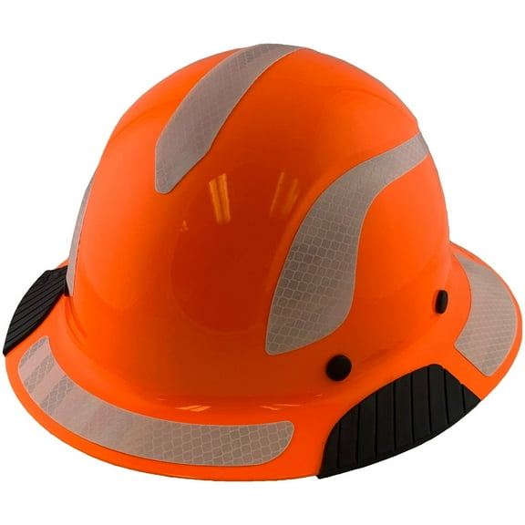 DAX Fiberglass Composite Hard Hat - Full Brim High-Viz Orange with Reflective White Decal Kit Applied