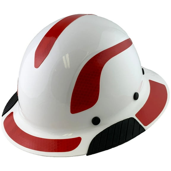 DAX Fiberglass Composite Hard Hat - Full Brim White with Reflective Red Decal Kit Applied