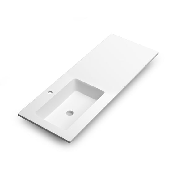 DAX Mara Solid Surface Basin with Left Single Bowl, 48", Matte White
