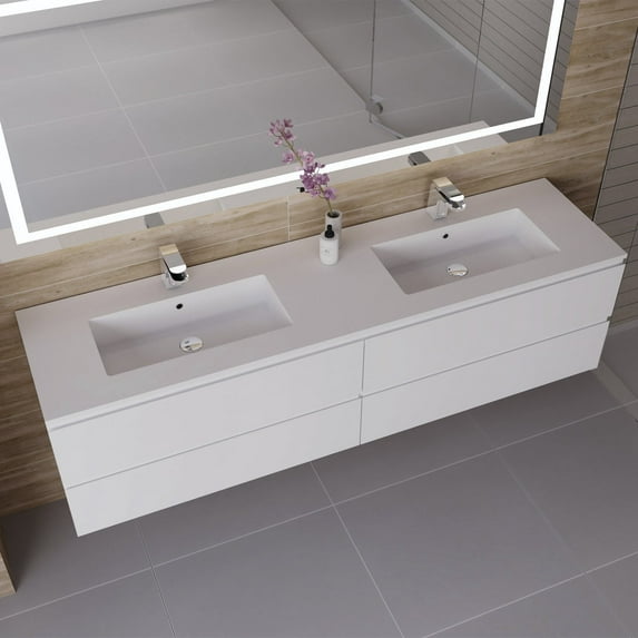 DAX Pasadena Vanity Cabinet with Glossy Toscana Basin, 72", Matt White
