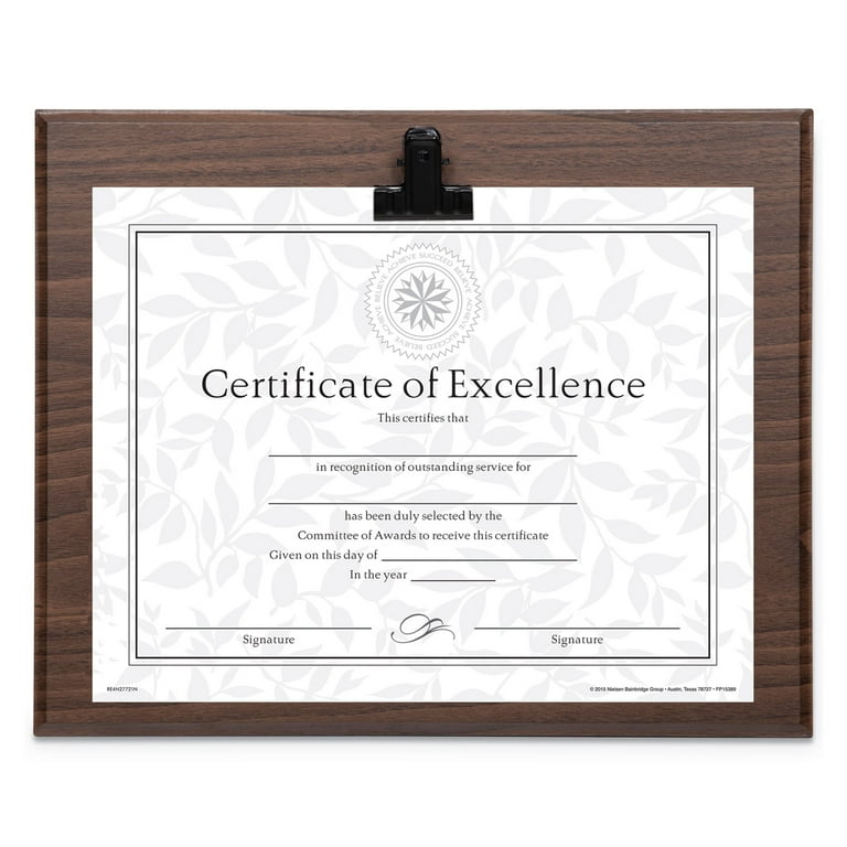 Plaque With Metal Clip, Wood, 8.5 x 11 Insert, Walnut Plaque With Metal Clip, Wood, 8.5 x 11 Insert, Walnut