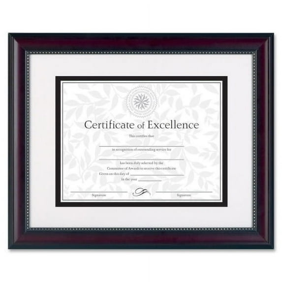 DAX Prestige Document Frame, Matted w/Cert, Rosewood/Black, 11 x 14, 8 1/2 x 11