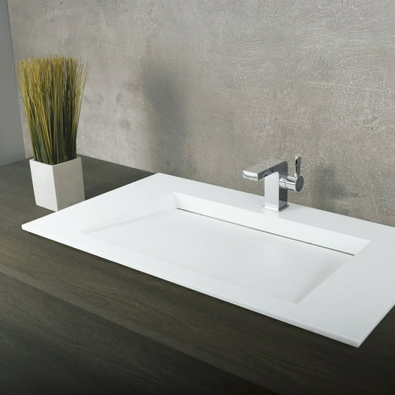 DAX Solid Surface Single Bowl Rectangular Bathroom Sink, Matte White