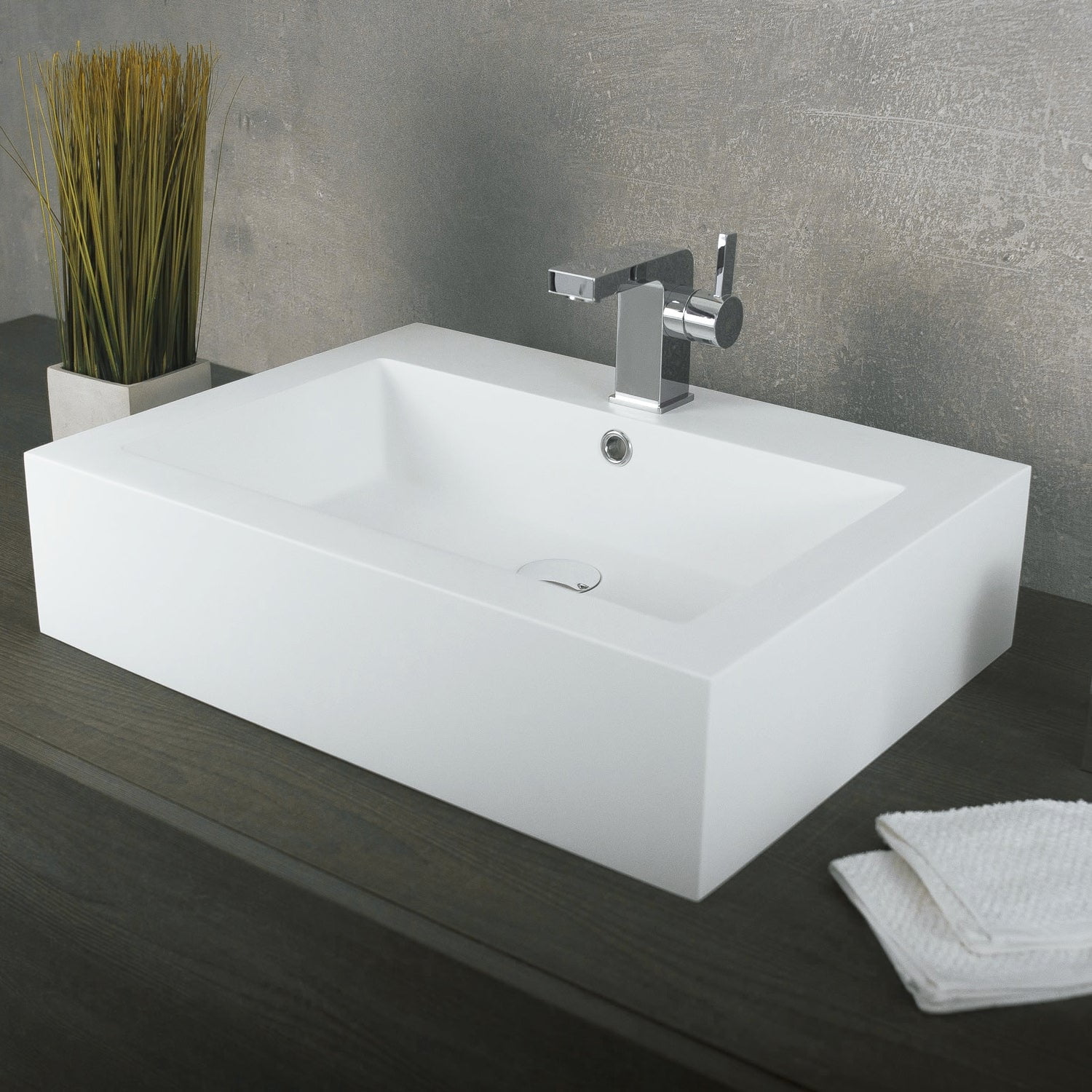 DAX Solid Surface Rectangular Single Bowl Vessel Bathroom Basin, Matte ...