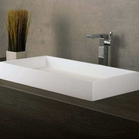 DAX Solid Surface Rectangular Single Bowl Vessel Bathroom Basin, Matte White